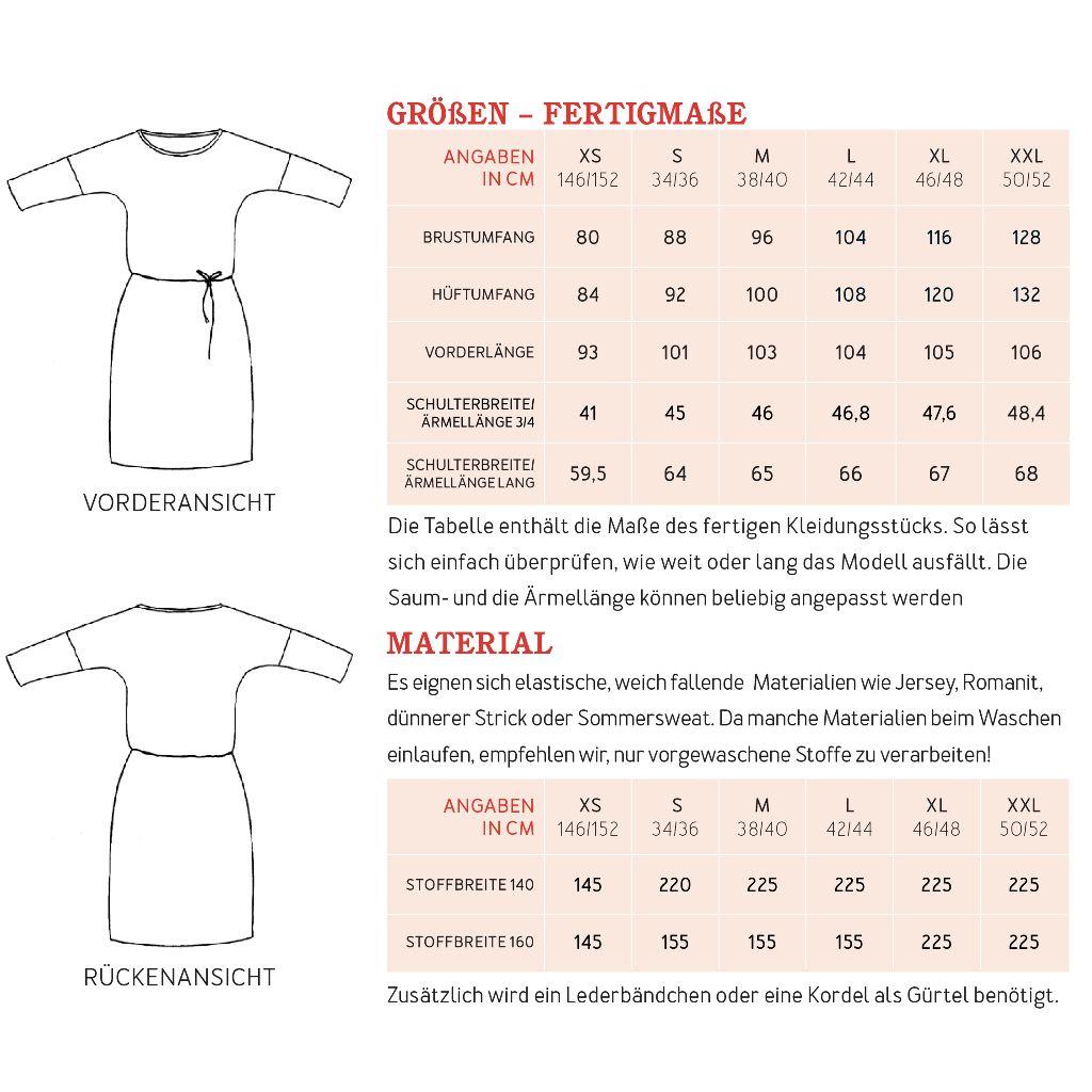 Papierschnittmuster Shirtkleid Frau Elly XS-XXL
